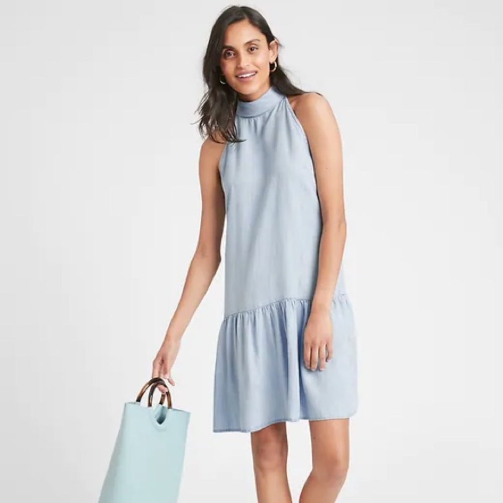 Banana Republic Mock Neck Sleeveless Blue Dress